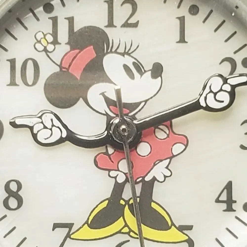 Disney Minnie Mouse Watch with Black Leather-Like Band